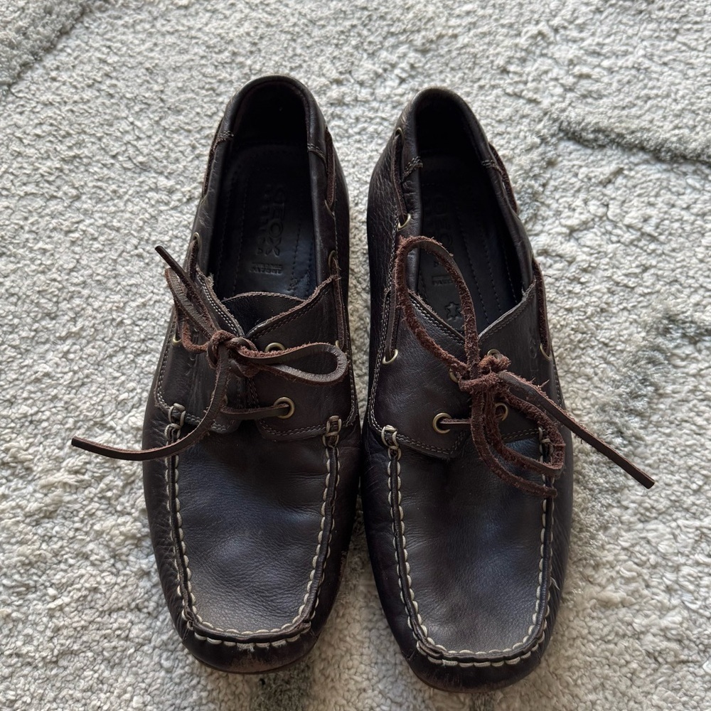 Geox brown leather lace up boat shoes driving loafers shoes comfort slip on 11